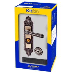 Fechadura tetra colonial 2x1 alavanca s40mm latonado Aliança